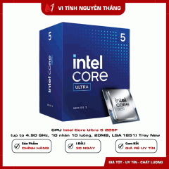 CPU Intel Core Ultra 5 225F (up to 4.90 GHz, 10 nhân, 10 luồng, 20MB, LGA 1851) Tray New