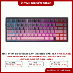 Bàn phím cơ không dây MCHOSE G75-16A Pro Black Pink Matcha Latte Switch V2 - Triple Modes (Giữ lại Box để bảo hành)