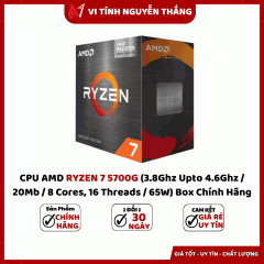 CPU AMD RYZEN 7 5700G (3.8Ghz Upto 4.6Ghz / 20Mb / 8 Cores, 16 Threads / 65W) Box Chính Hãng