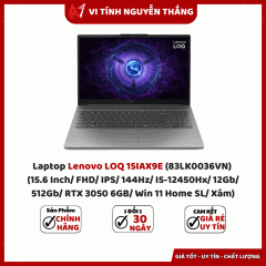 Laptop Lenovo LOQ 15IAX9E (83LK0036VN)  (15.6 Inch/ FHD/ IPS/ 144Hz/ I5-12450Hx/ 12Gb/ 512Gb/ RTX 3050 6GB/ Win 11 Home SL/ Xám)